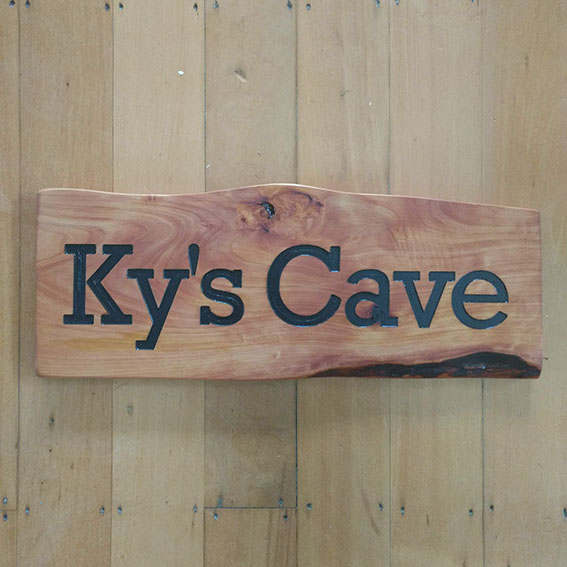 Raw Edged Macrocarpa Sign - Kys-Cave