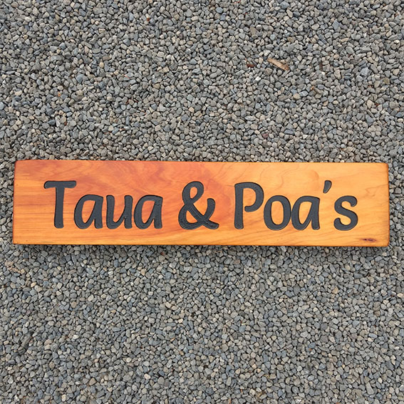 Carved Timber Sign - Taua & Poa's