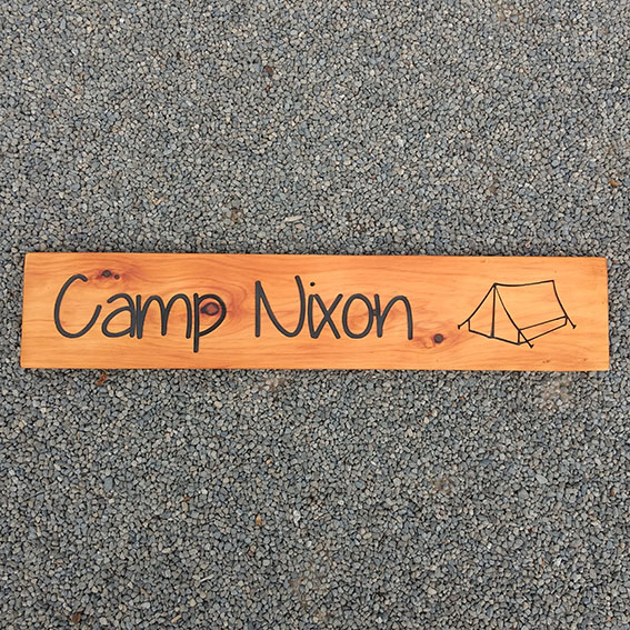 Carved Timber Property Sign - Camp Nixon